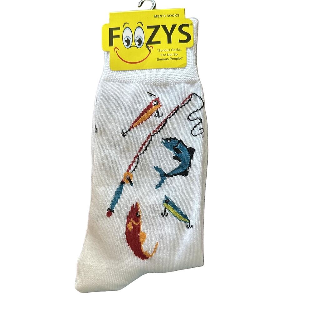 NWT Foozys Fishing Pole Printed Pattern Crew Length Socks Men One Size